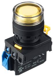 Nút nhấn Idec nhả phẳng có đèn, Ø22, 220V AC/DC, , 1NC-1NO, nhấn giữ, màu vàng, YW1L-AF2E11QM3Y
